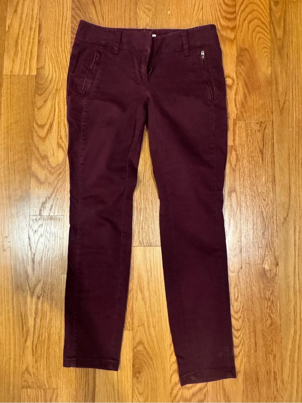 Loft Marisa Burgundy Deep Wine Zippered Stretch Skinny Pants 00P 00 Petite